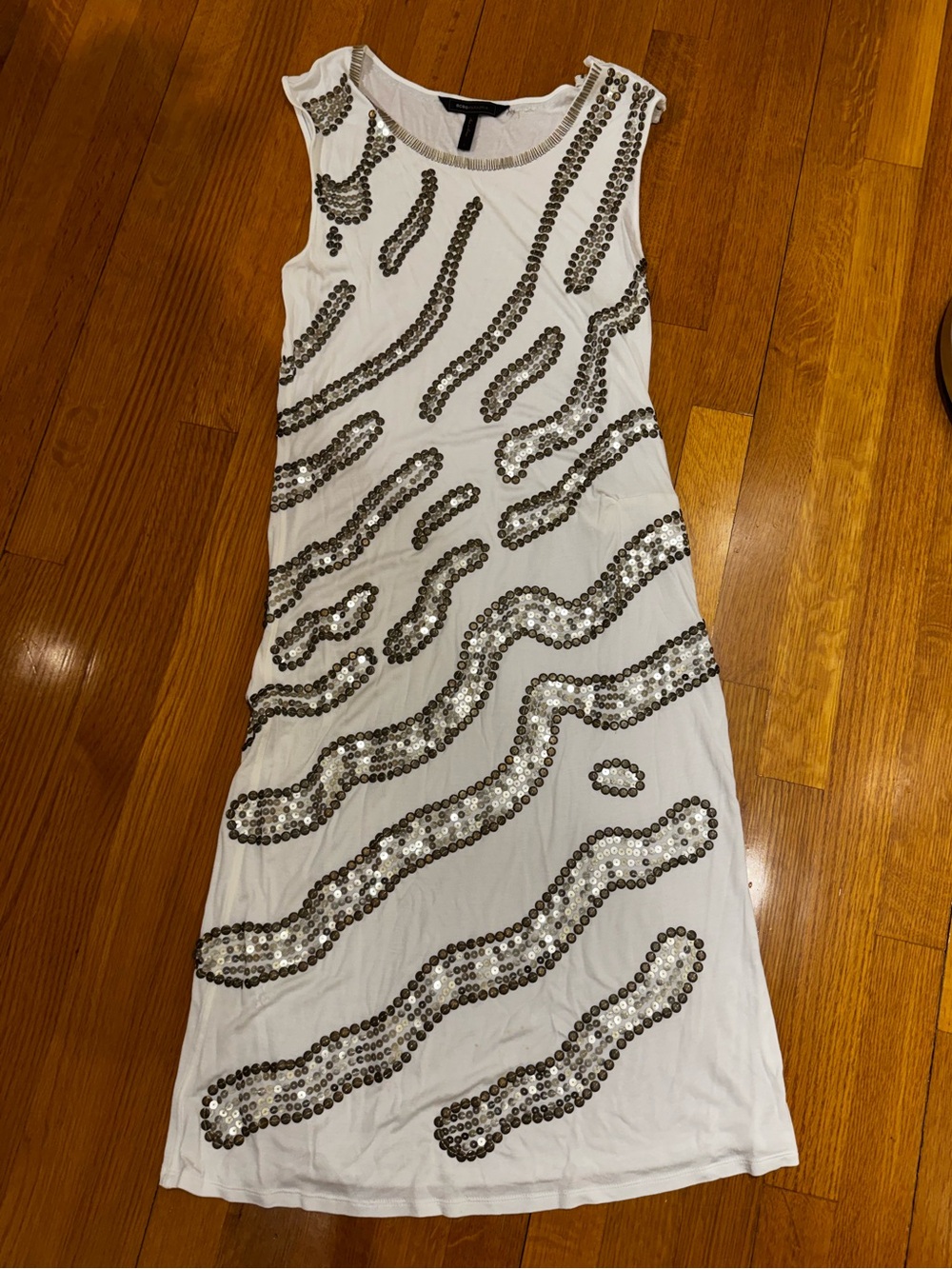 BCBG - Sleeveless White Sequin Wave Midi Dress size L